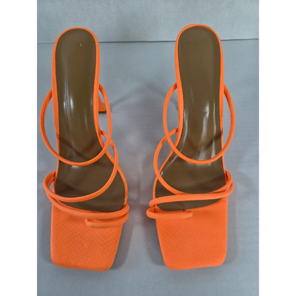 Steve Madden Neon Orange Strappy Square Toe Heel Sandals Snakeskin Print